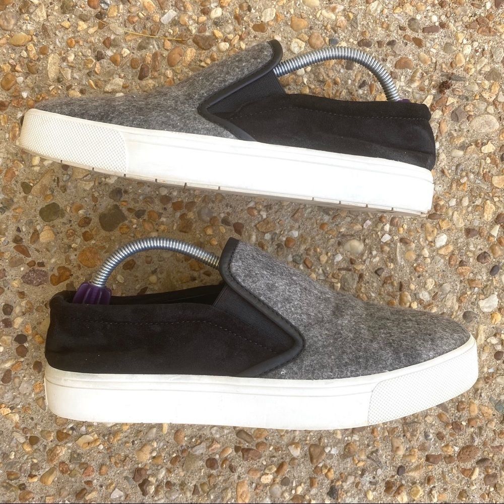 Vince Banler Gray Felted Wool Black Leather Loafers Size 8